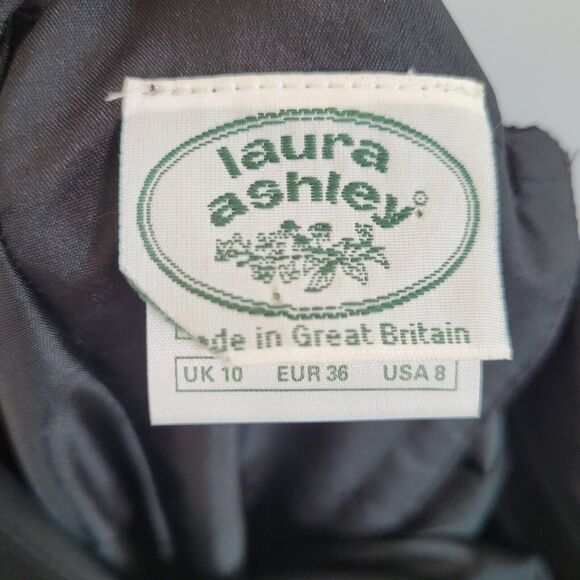 Vintage LAURA ASHLEY Black Wool Princess Dress Size 8 Puff Sleeve Cottagegoth - Picture 11 of 13